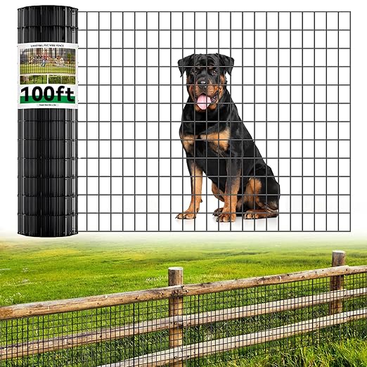 Welded Wire Fence, 100t(L) x 24inch(H) PVC Anti-Rust Coated Wire Mesh, 2 Inch x 3 Inch 16GA Garden Edging Border, Roll Metal Animal Barrier for Yard Vegetable Plant Protection Poultry Netting