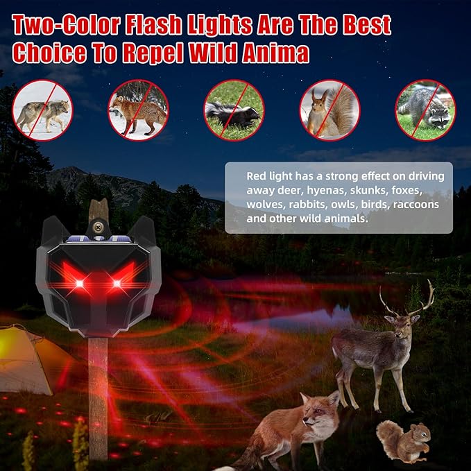 8 Pack Coyote Deterrent & Racoon Repellent Outdoor, Solar Nocturnal Animal Repeller with Predator Lights for Chicken Coop, Yard & Garden, Waterproof Coyote, Raccoon, Skunk, Deer & Hawk Deterrent