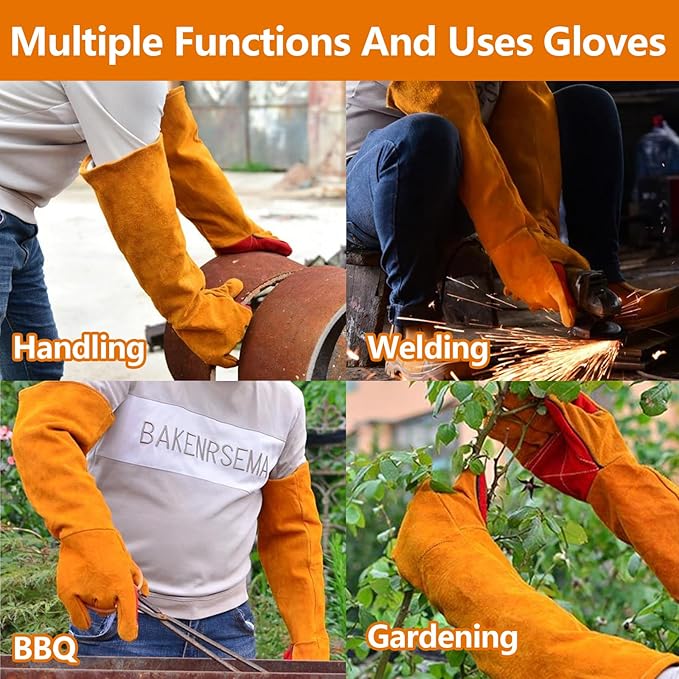 Animal Handing Gloves Bite Proof,Leather Welding Gloves,Multipurpose Puncture Proof Glove for Dog,Cat,Reptile,Snake