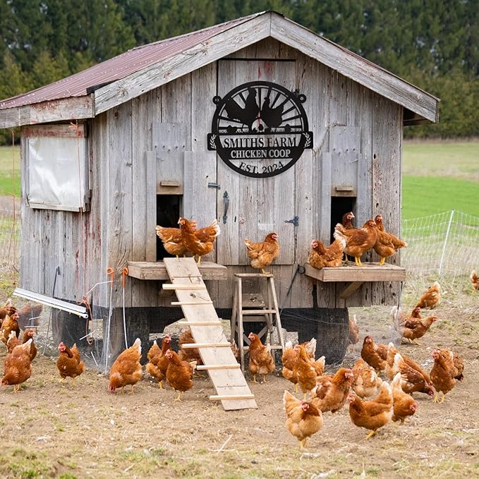 Personalized Chicken Coop Signs, Metal Funny Farm Decor, Chicken Coop Accessories, Metal Outdoor Wall Art, Custom Hen House Sign, Rustic Farmhouse Wall Decor for Farm Yard Garden Color09