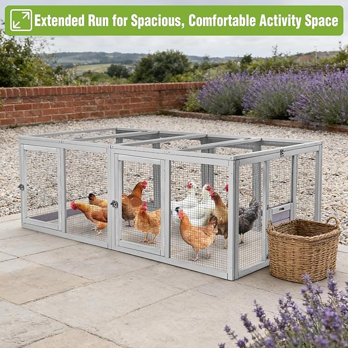 GUTINNEEN Large Chicken Run Extension with 20.73 sq.ft Space, Sliding Chicken Door, 1/2" Galvanized Wire, Secure Locks & Easy-Access Doors, Cozy Coop Chicken Cage Poultry Cage Outdoor