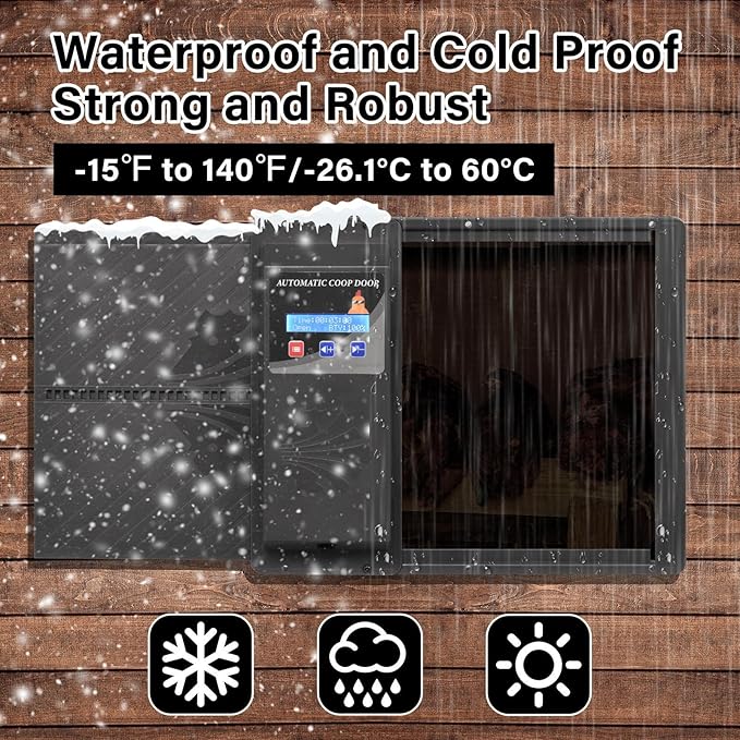 Automatic Chicken Coop Door Opener, Side Opening Large Entry with Timer, Anti-Pinch Sensor, Battery Or USB Powered, LCD Display, Easy Install Chicken House Door for Backyard Poultry