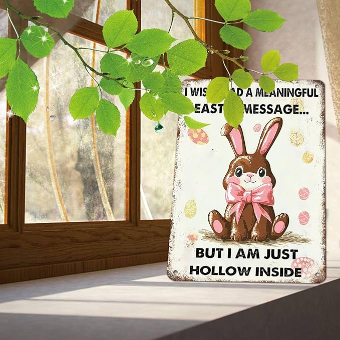 Easter Bunny Rabbit Tin Sign Vintage Easter Metal Tin Sign “Wish I Had A Meaningful But Iam Just Sign 12X16Inch