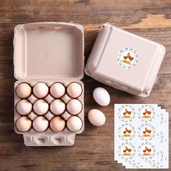 100 Pcs Vintage Egg Cartons with Labels, Square Dozen Egg Basket Blank Natural Paper Pulp, Classical 3x4 Style Holds Up to One Twelve 12 Count Chicken Eggs, Sturdy Eggs Box with Stickers