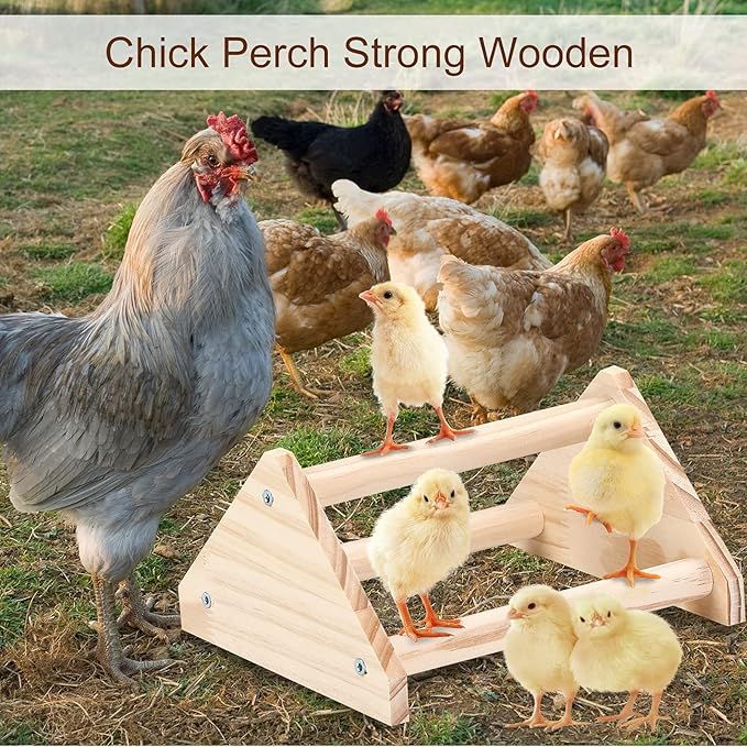 Wooden Chick Perch Stand, Pine Roosting Bar, Jungle Gym Perch Toys for Chicken Coop & Brooder, Bird Perch for Baby Chicks & Parrots (Small)