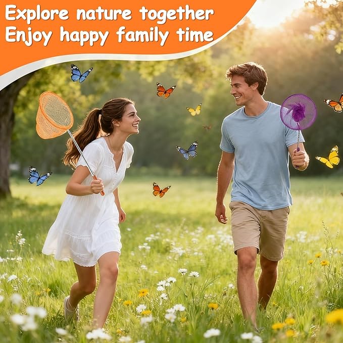 4 Pack Telescopic Butterfly Fishing Nets - Butterfly Catcher Catching Insect Net Colorful Outdoor Tools Catching Bugs Fish Insect Ladybird （Extendable 24 inches）