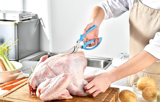 Heavy Duty Poultry Shears - Kitchen Scissors for Cutting Chicken, Poultry, Game, Meat - Chopping Vegetable - Spring Loaded - Blue