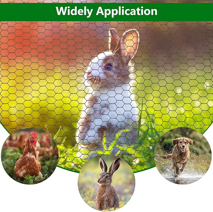 Aboofx Chicken Wire for Floral Arrangements 118 x 15.7 Inch Green Mesh Chicken Wire with 50 Zip Ties and 1 Pair of Glove Hexagonal Galvanized PVC Coated Netting Fence for Crafs Poultry Garden