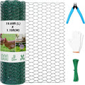 Chicken Wire for Floral Arrangements 13.78 x 236 Inch Lightweight Galvanised Hexagonal Floral Chicken Wire, Green Florist Wire for Garden Poultry Netting for Garden Protection with Wire Ties, Plier