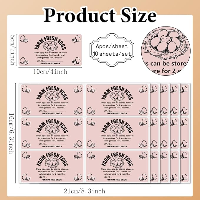 60Pcs 4 x 2 Inches Farm Fresh Egg Carton Sticker with Collected Date Self Adhesive Writable Fresh Egg Labels Packaging Tags for Box Containers Business Farmhouse Market Supplies
