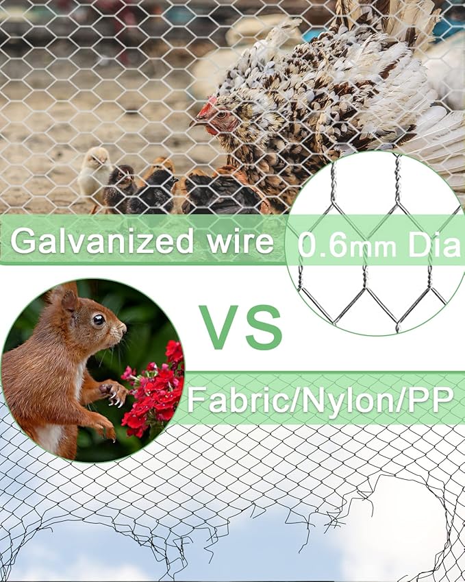 Galvanized Chicken Wire Mesh Roll 13.7" x 590", 0.8 Inch Hexagonal Poultry Netting Fence for Garden, Rabbits, Chicken Coop, Plant Protection & DIY Crafts