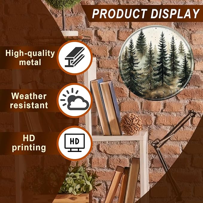 Tree Round Metal Tin Sign Wreath Retro Aluminum Design for Home Wall Decor Kitchen Garden Yard and Bar 12x12inch