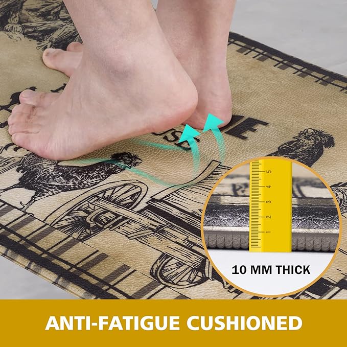 ASPMIZ Farmhouse Kitchen Rugs Set of 2, Rooster Kitchen Mats Cushioned Anti Fatigue, Waterproof Kitchen Rug Non Slip Washable, Country Kitchen Floor Mats for Sink Office,18'' x 48'' + 18'' x 30''