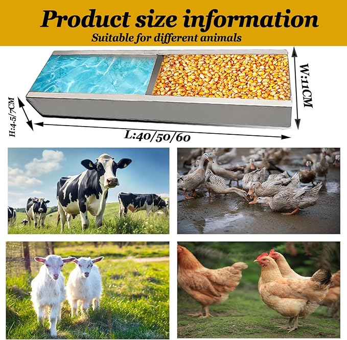 2 Pack Multifunctional Chicken Feeder, Hanging Chicken Feed Trough, Stainless Steel Trough, Chicken Feeder and Waterer Set, for Poultry Livestock. (50 * 11 * 4.5cm)