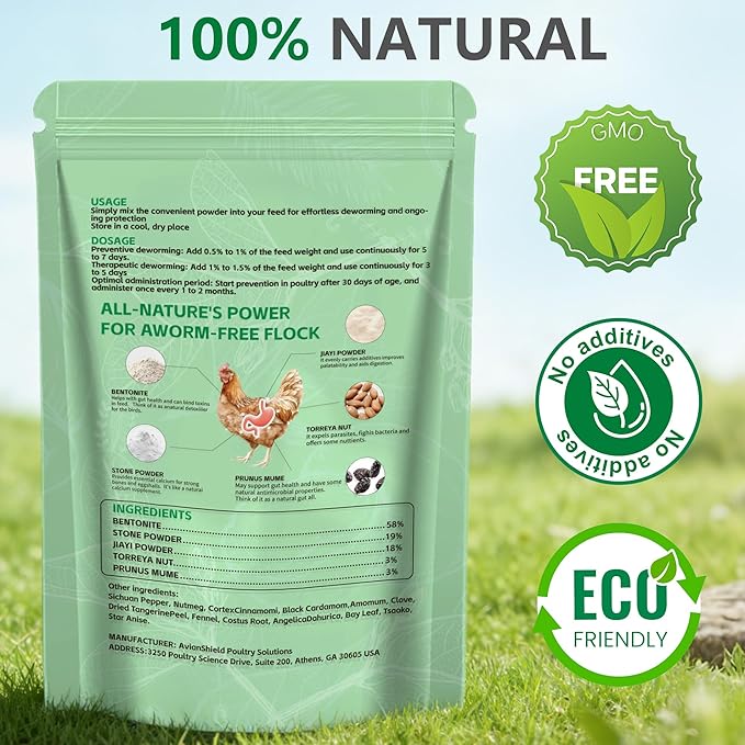 Natural Chicken Poultry De-Wormer Powder, Safe for Eggs, Effective for All Ages & Sizes,1.5 LB