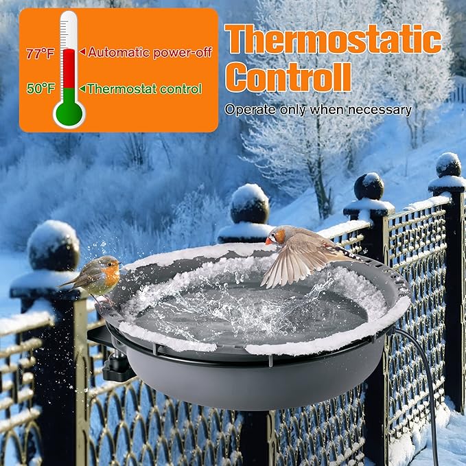 Saillong Heated Bird Baths for Outdoors for Winter with Thermostat Control, Powerful 75W Bird Bath Heater for Outside, Birdbath Birds Feeder for Winter Garden Patio Yard Lawn (Deck Mounted Style)