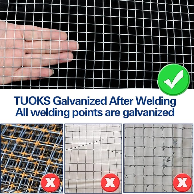 Hardware Cloth 1/2 inch Square Openings - 19 Gauge 24'' x 100' Hot-Dip Galvanized Wire Mesh, Welded Cage Wire Rolls Great for Animal Enclosure Chicken Coop Flower Beds Rabbits Wire Fencing
