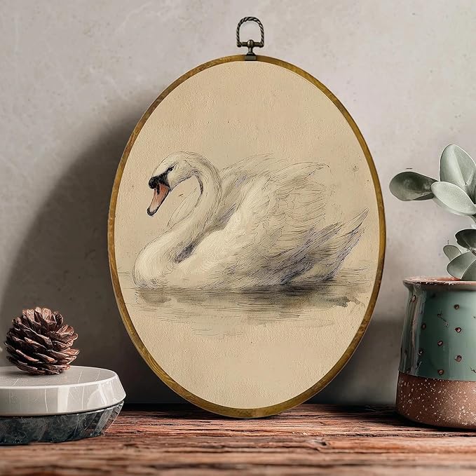 zewepri Vintage Swan Wall Art, Wall Art Sketch – 8.6×11.4 Inches High-Density Canvas with Pre-Installed Hook for Easy Hanging, Ideal for Bedroom, Living Room, Study, and a Gift for Art Lovers