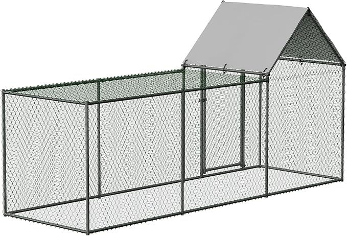 Chicken Coop, Large Metal Chicken Run, Outdoor Chicken Pen with Waterproof and Anti-UV Cover, Walk-in Chicken House with Lockable Door, for Yard, Farm Use, 10' W x 3.3' D x 5' H