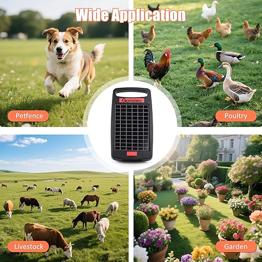 Short-Circuit Alarm 5Miles Solar Electric Fence Charger with Solar Panel,0.11J Solar Powered Fence Charger 24-Hour Protection,Easy to Set up,14-Day Continuous Protection for Livestock