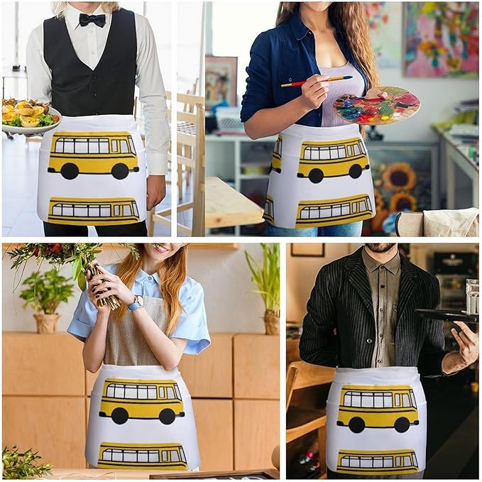 Server Waist Aprons Waitress Unisex Chef Works Half Apron with 3 Pockets