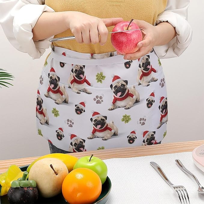 Unisex Apron for Cooking Server Waitress Half Waist Apron with 3 Pockets