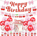 Pink Bow Cherry Themed Birthday Decorations for Princess Girls Coquette Birthday Party Decorations