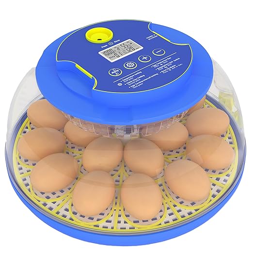 18 Egg Incubator with Automatic Egg Turning - Hatching Unit with Digital Control & Built-in Candler - Incubation System with 2 Hatcher Trays for Chicken, Duck, Goose, Quail, Parrot Eggs - Cyan