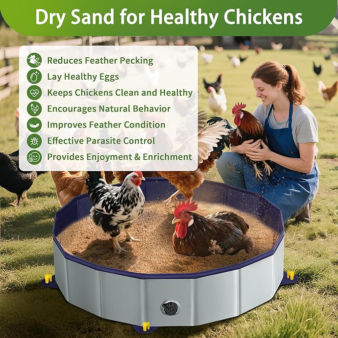 Weatherproof Cover for Chicken Dust Bath Tub Sized 32" D & 8" H, Chicken House Accessory, Keep Sand Chilli DE Or Lime Dust Dry in Rainy (Pool Not Included)