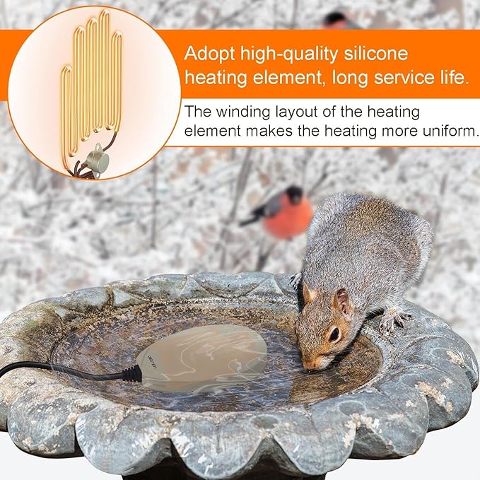 DIGITEN Birdbath Deicer Bird Bath Heater for Outdoors in Winter Thermostatically Controlled Chicken Water Heater Made of Heavy Duty Premium Cast Aluminum 60W Immersion Deicer for Garden Yard Lawn