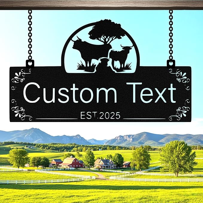 Personalized Metal Farm Sign, Custom Ranch Sign, Customized Cow Farm Metal Signs Outdoor, Custom Large Hanging Family Name Signs for Farms, Ranch, Barn, Farmhouse