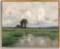 Farmhouse River Artwork Vintage Landscape Framed Pictures Nature Wilderness Wall Art Rustic Landscape Painting Wilderness Green Poster Farmhouse Scenery Picture Countryside Canvas Wall Art 8x10in Framed
