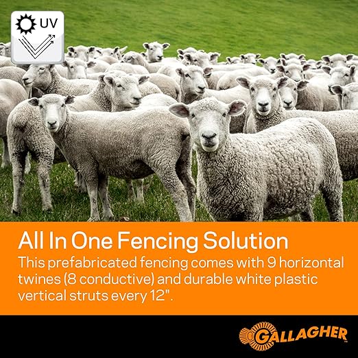Gallagher 35" x 164' Electric Net Fence for Goats, Sheep, Garden Protection & Predator Control | Heavy-Duty Braided Turbo Wire Livestock Netting | Portable, Reusable Fence for Homesteads & Ranches