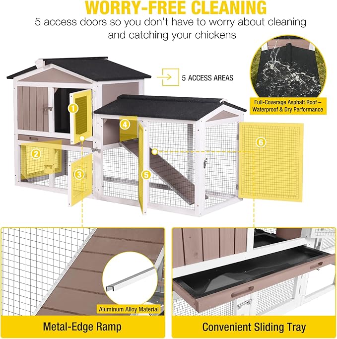 Aivituvin Chicken Coop for 2 Chickens, Outdoor Wooden Rabbit Hutch Hen House Poultry Quail Cage with Weatherproof Asphalt Roof, Leakproof Pull-Out Tray for 2 Rabbits or Small Animals