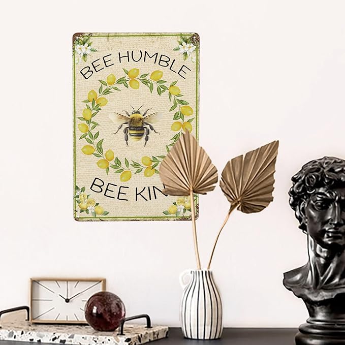 Lemon Vintage Metal Poster Bee Humble Garden Sign Decorative Outdoor-Retro Aluminum Metal Tin Sign Wall Decor Art Gift for Home Outside Farm Garden Garage Outdoor, 12''x 8''