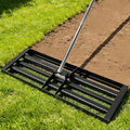 Lawn Leveling Rake 30"×10", Stainless Steel Landscaping Tool with 6.5ft Adjustable Handle, Effort-Saving with 2 Rollers, Foldable Leveler Rake for Yard, Topsoil, Farm, Backyard, Black