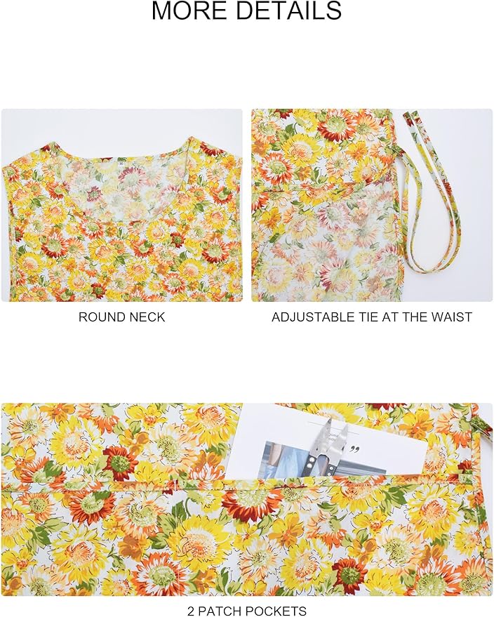 Nanxson Women Cobbler Apron with 2 Patch Pockets Cotton printed Smock with Side Ties for Work Chef kitchen CF3187