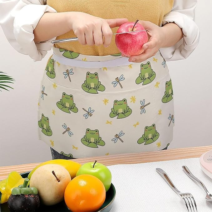 Server Apron with 3 Pockets Waist Waiter Waitress Half Apron Short Aprons