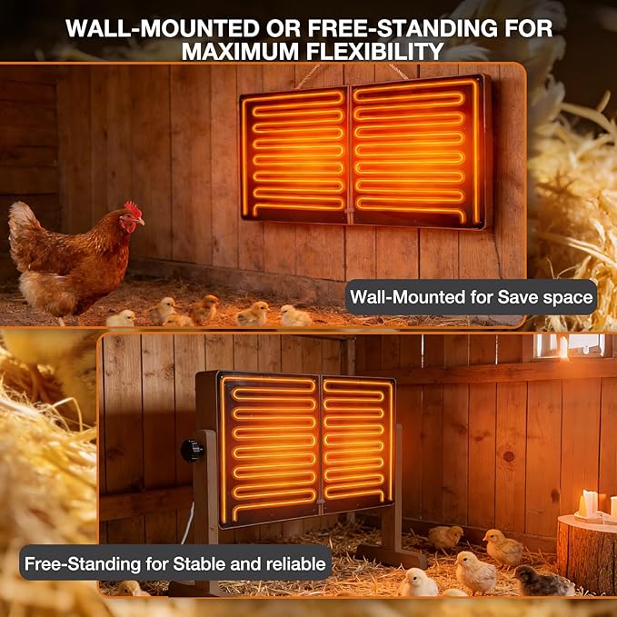 Foldable Chicken Coop Heater for Winter, 120w Large Size Waterproof Chicken Heater for Coop, Radiant Heat Chicks Coop Heater with 2 Heating Plates, Adjustable Temp 70~190℉