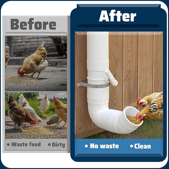 Automatic Chicken Feeder with Amount Controller,7 Pounds Capacity Hanging Chicken Feeder,Heavy Duty Pipe Chicken Coop Feeder No Waste,Poultry Gravity Feed Port for Chicken Feeding
