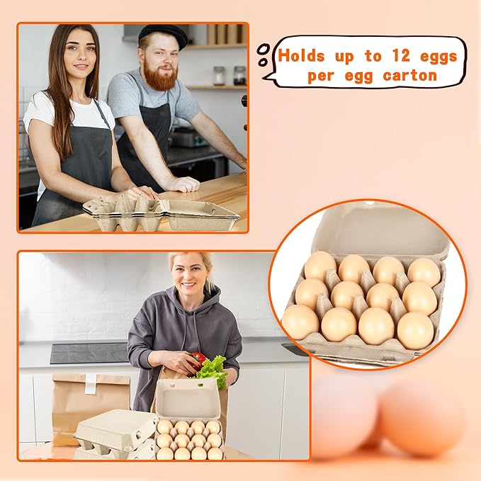 60 Pcs Blank Natural Pulp Egg Cartons Bulk Holds Up to 12 Count Dozen 3 x 4 Style Square Chicken Cardboard Egg Tray Holder for Family Farm Market Chicken Farm Storing