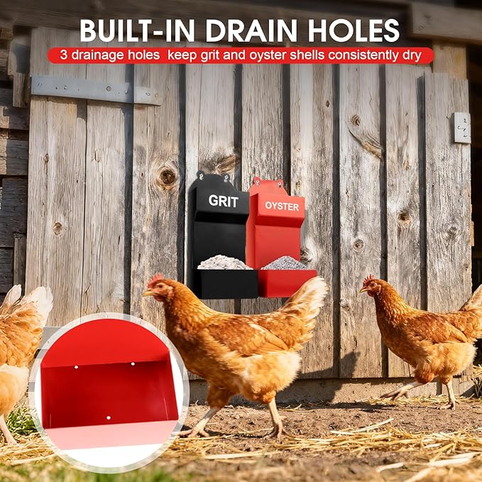 2 Pack Chicken Oyster Shell Feeder and Grit Feeder, Metal Hanging Chicken Feeder and Chicken Coop Accessories Improve Eggshell Quality and Hen Health