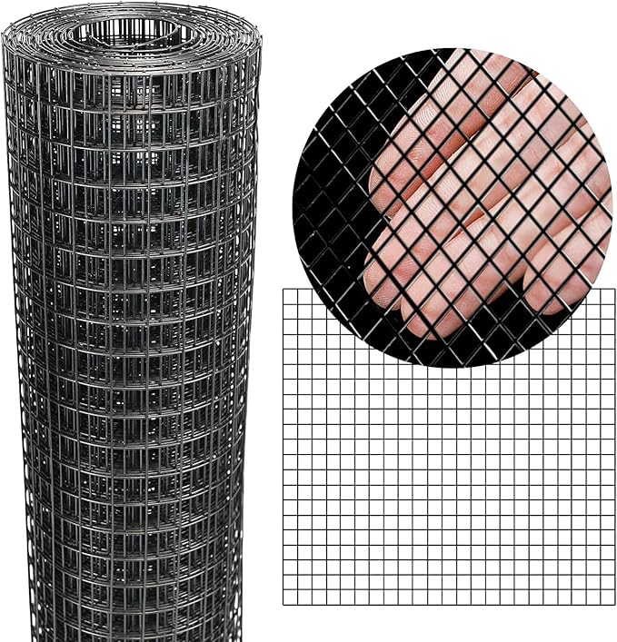 Black Hardware Cloth 8'' x 10' PVC Steel Vinyl Coated 1/4 inch Galvanized Wire Mesh Roll (23 GA) Chicken Wire Fence Roll, for coop Fences,Screen mesh, Rabbit/Snake Fences, Poultry enclosures, etc.