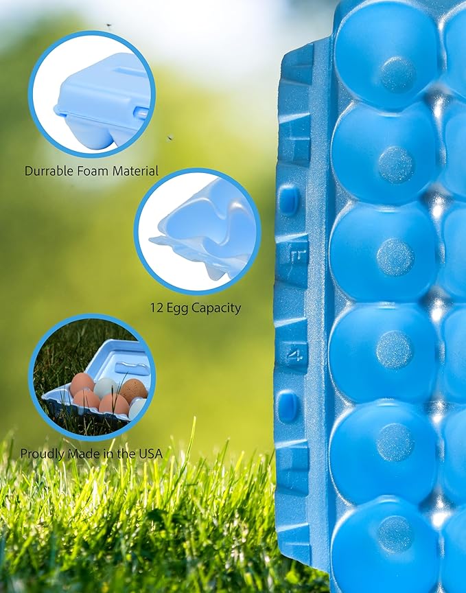 Foam Egg Cartons 25 Pack – Blue – Made in USA – Reusable 12-Egg Cartons for Chicken Eggs