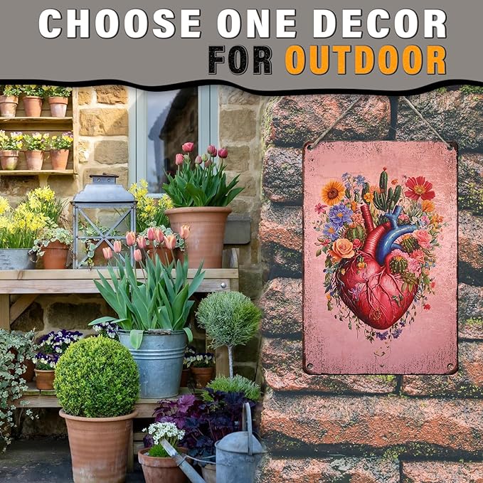 Metal Tin Sign Cactus Heart Wall Art Posters Vintage Tin Sign for Home Office Room Wall Decor Poster 12x16inch