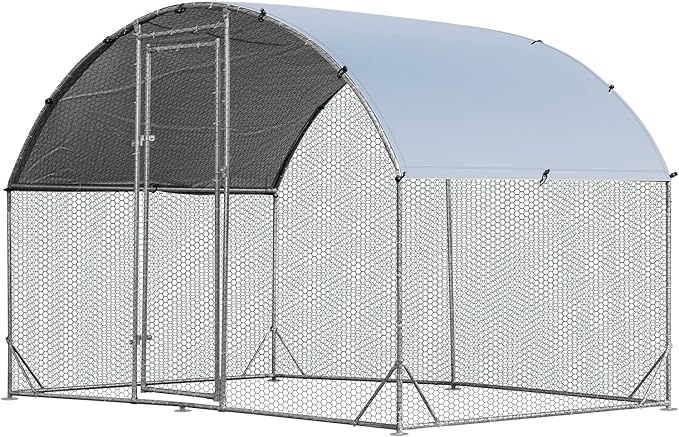 Giantex 9.2ft Metal Chicken Coop, Galvanized Walk-in Chicken Run with Waterproof Cover, Dome Shaped Poultry Cage Hen Run House Rabbits Habitat Cage for Backyard Farm Outdoor (9.2 x 6.2 ft, Dome)