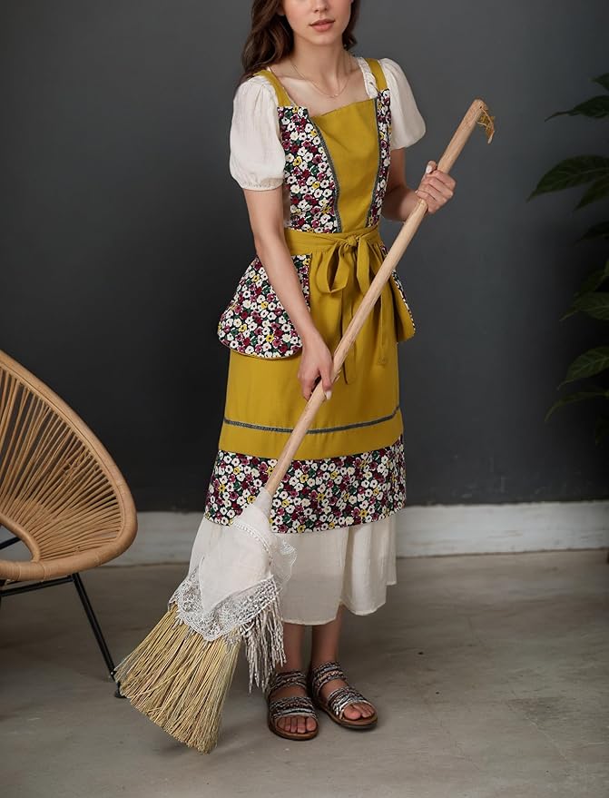 Kitchen Aprons for Women with Pockets Cute Vintage Chef Pinafore Apron for Gardening Cooking Baking Painting