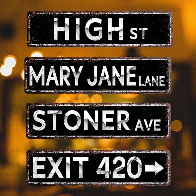 Funny Tin Signs Weed Accessories Man Cave Decor Signs For Bedroom Cool Room Decor For Guys Stoner Ave Street Tin Sign 420 Accessories Funny Stoner For Men Cool Stuff For Your Bedroom Garage 4x16 In