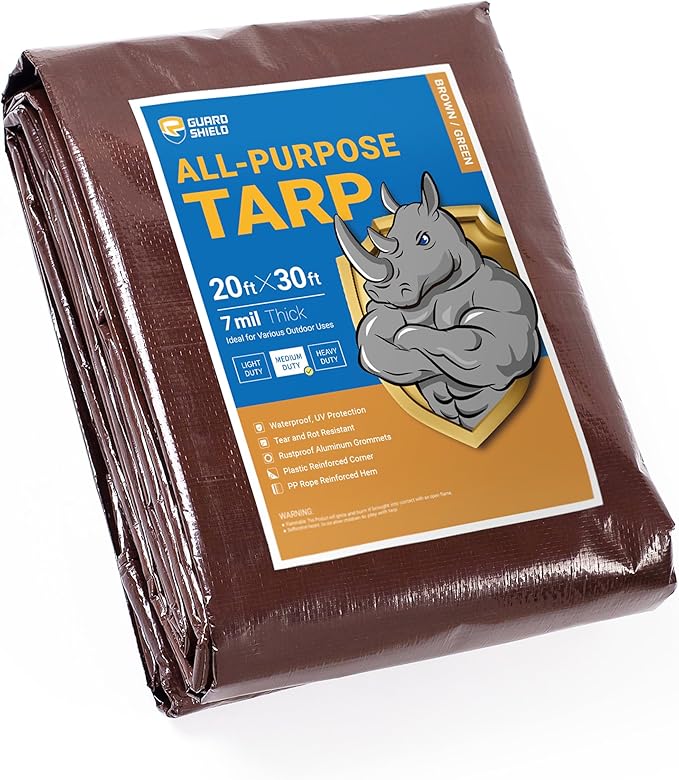GUARD SHIELD Brown/Green Tarp 20x30 Feet Medium Duty Outdoor Waterproof Multi Purpose Poly Tarps Cover 7mil