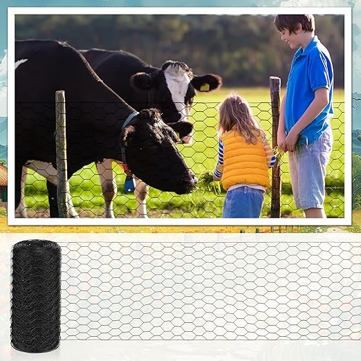 16 in x 196 ft Chicken Wire Fence Mesh Black Chicken Wire for Floral Arrangements PVC Coated Galvanized Fencing 20 Gauge Poultry Netting and 1 Inch Mesh Fence Roll for Home Garden